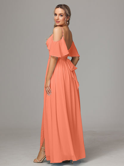 Off The Shoulder A Line Chiffon Bridesmaid Dress With Slit