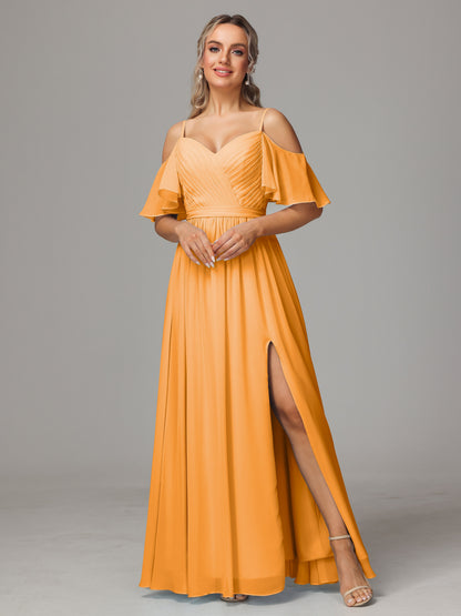 Off The Shoulder A Line Chiffon Bridesmaid Dress With Slit