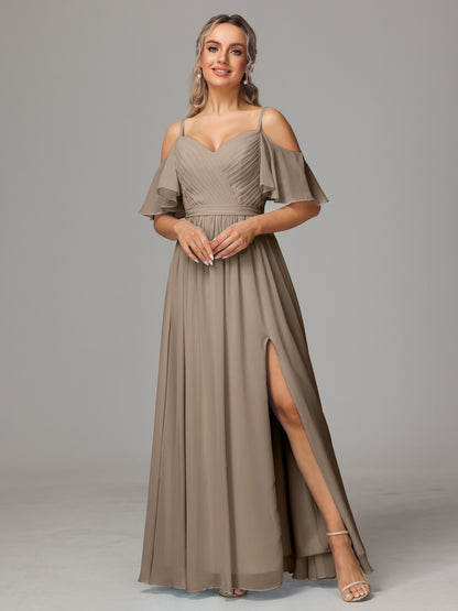 Off The Shoulder A Line Chiffon Bridesmaid Dress With Slit