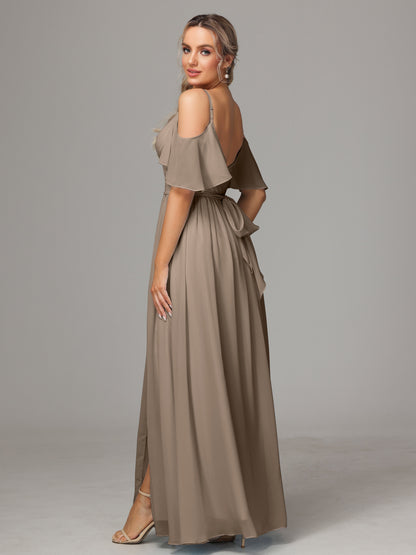 Off The Shoulder A Line Chiffon Bridesmaid Dress With Slit