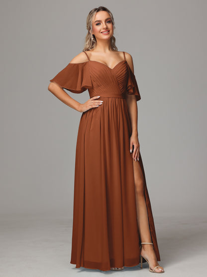 Off The Shoulder A Line Chiffon Bridesmaid Dress With Slit