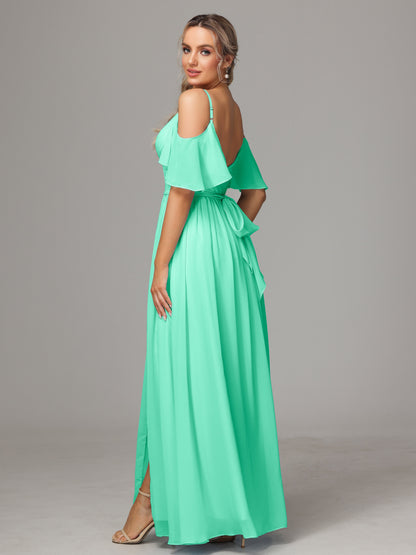 Off The Shoulder A Line Chiffon Bridesmaid Dress With Slit