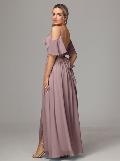 Off The Shoulder A Line Chiffon Bridesmaid Dress With Slit
