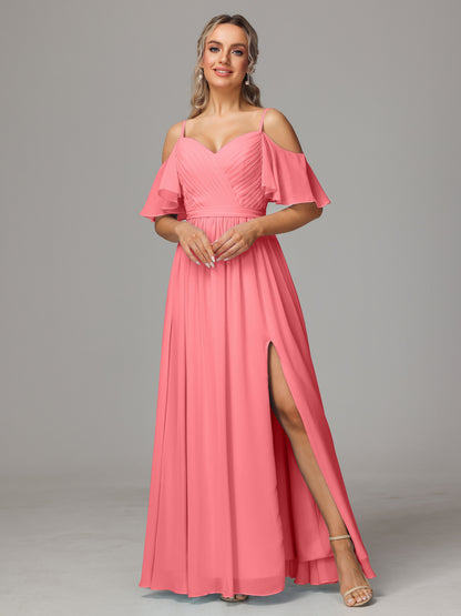 Off The Shoulder A Line Chiffon Bridesmaid Dress With Slit