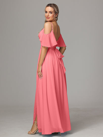 Off The Shoulder A Line Chiffon Bridesmaid Dress With Slit