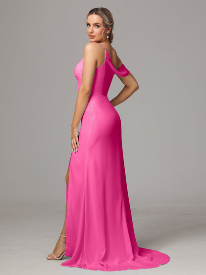 Sheath One Shoulder with Slit Chiffon Bridesmaid Dress