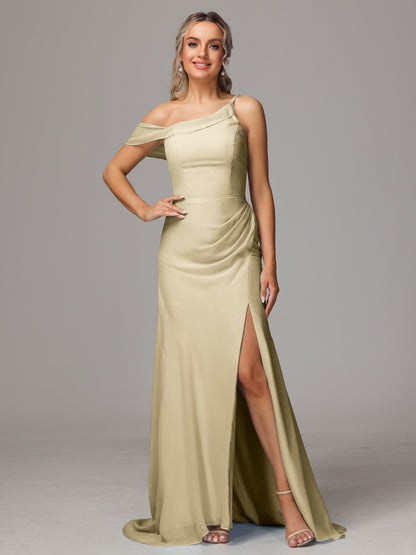 Sheath One Shoulder with Slit Chiffon Bridesmaid Dress
