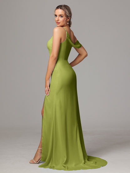 Sheath One Shoulder with Slit Chiffon Bridesmaid Dress