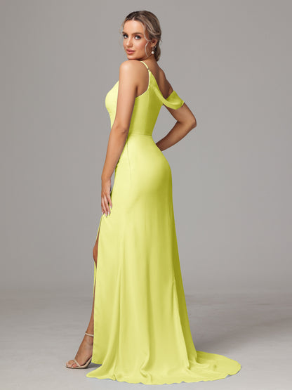 Sheath One Shoulder with Slit Chiffon Bridesmaid Dress