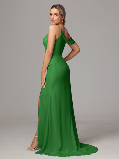 Sheath One Shoulder with Slit Chiffon Bridesmaid Dress