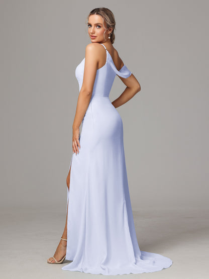 Sheath One Shoulder with Slit Chiffon Bridesmaid Dress