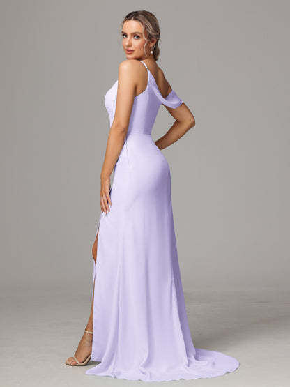 Sheath One Shoulder with Slit Chiffon Bridesmaid Dress