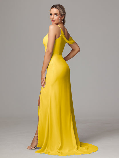 Sheath One Shoulder with Slit Chiffon Bridesmaid Dress