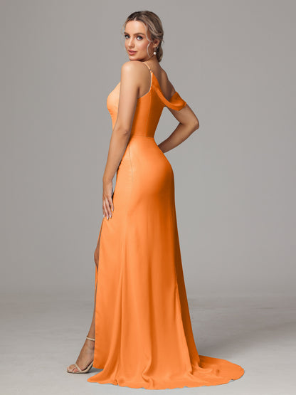 Sheath One Shoulder with Slit Chiffon Bridesmaid Dress