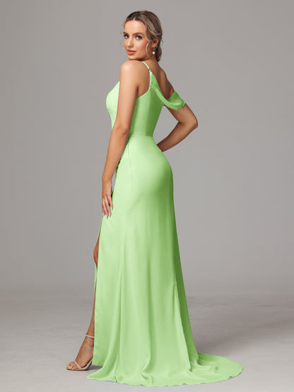 Sheath One Shoulder with Slit Chiffon Bridesmaid Dress