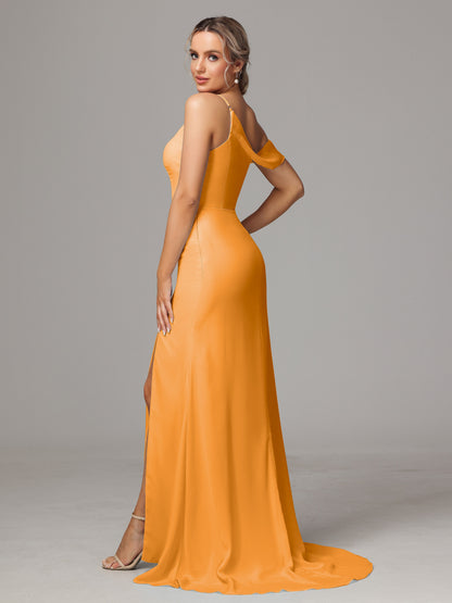 Sheath One Shoulder with Slit Chiffon Bridesmaid Dress