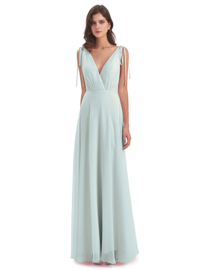Reagan Floor Length V-neck Chiffon Bridesmaid Dresses