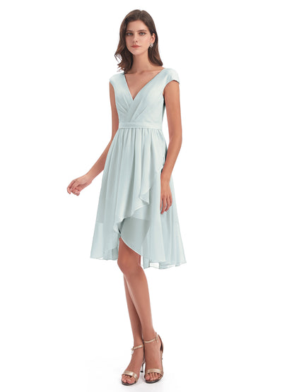 Renee Knee Length V-Neck Chiffon Bridesmaid Dresses