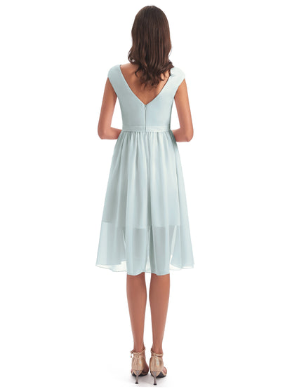 Renee Knee Length V-Neck Chiffon Bridesmaid Dresses
