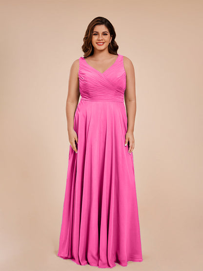 Ryleigh V Neck Plus Size Ruched Chiffon Bridesmaid Dresses