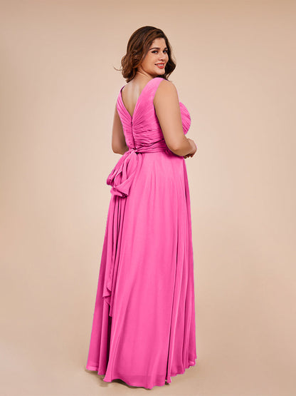 Ryleigh V Neck Plus Size Ruched Chiffon Bridesmaid Dresses