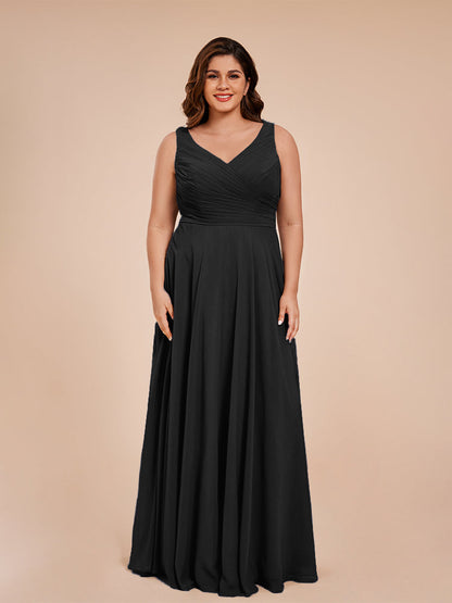 Ryleigh V Neck Plus Size Ruched Chiffon Bridesmaid Dresses
