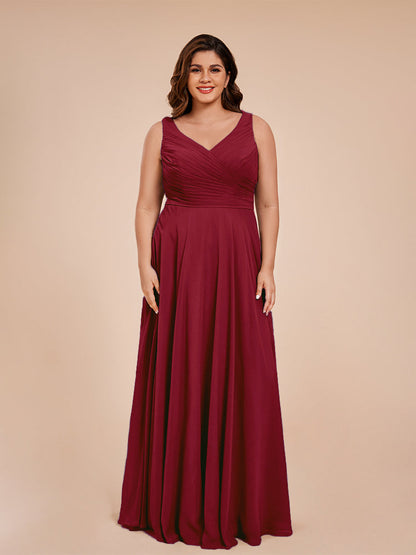 Ryleigh V Neck Plus Size Ruched Chiffon Bridesmaid Dresses