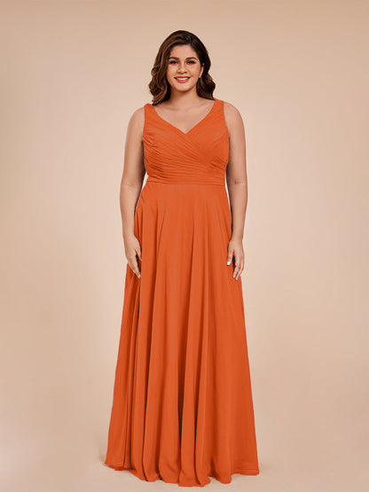 Ryleigh V Neck Plus Size Ruched Chiffon Bridesmaid Dresses
