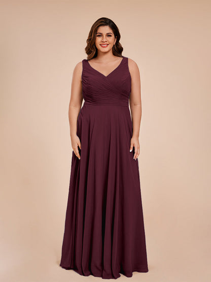 Ryleigh V Neck Plus Size Ruched Chiffon Bridesmaid Dresses