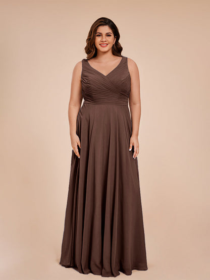 Ryleigh V Neck Plus Size Ruched Chiffon Bridesmaid Dresses