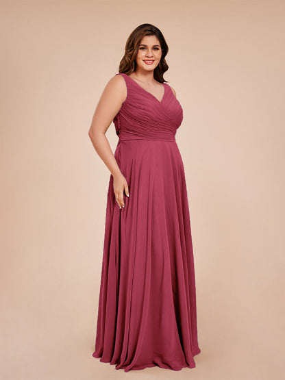 Ryleigh V Neck Plus Size Ruched Chiffon Bridesmaid Dresses