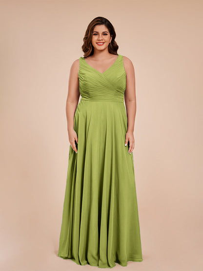Ryleigh V Neck Plus Size Ruched Chiffon Bridesmaid Dresses