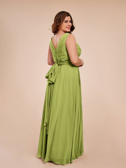 Ryleigh V Neck Plus Size Ruched Chiffon Bridesmaid Dresses