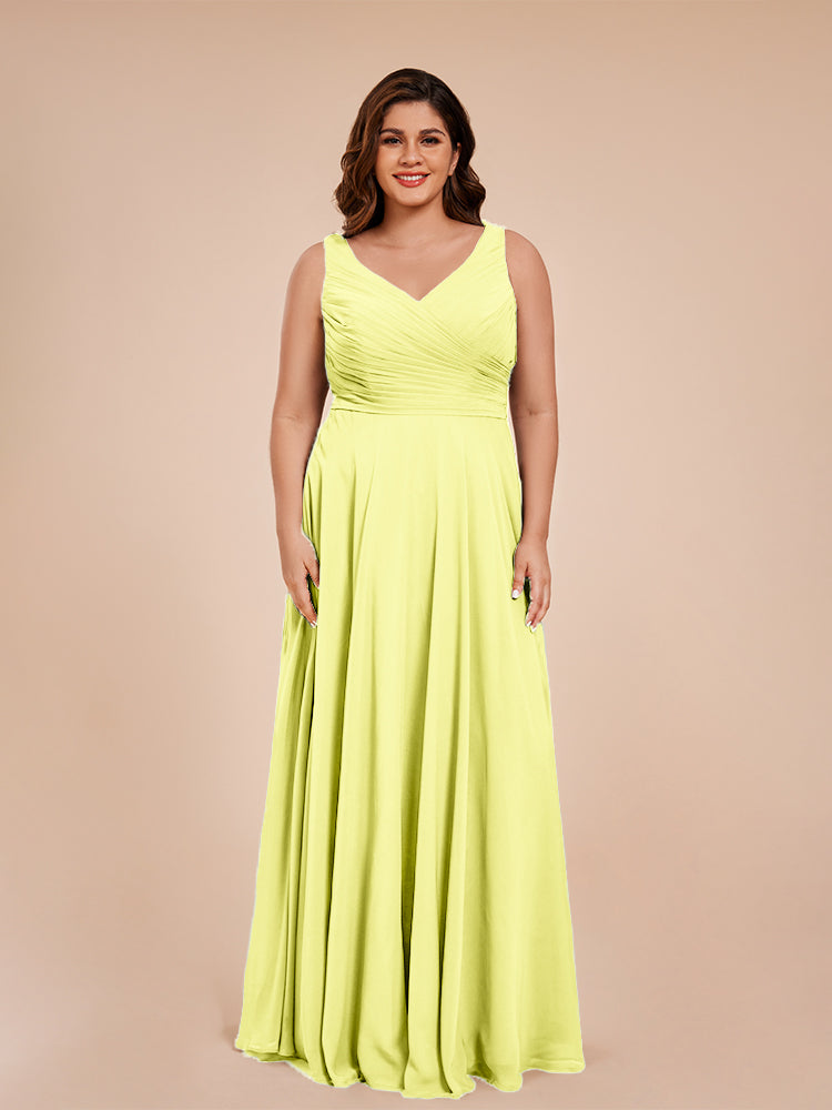 Ryleigh V Neck Plus Size Ruched Chiffon Bridesmaid Dresses