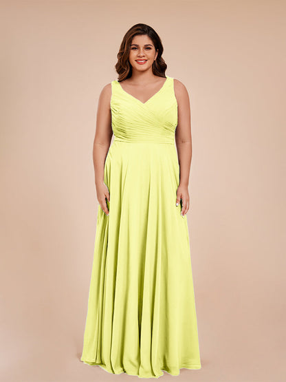 Ryleigh V Neck Plus Size Ruched Chiffon Bridesmaid Dresses