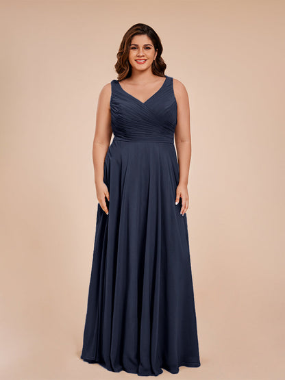 Ryleigh V Neck Plus Size Ruched Chiffon Bridesmaid Dresses