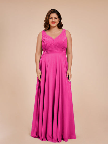 Ryleigh V Neck Plus Size Ruched Chiffon Bridesmaid Dresses
