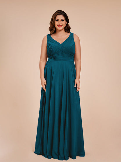 Ryleigh V Neck Plus Size Ruched Chiffon Bridesmaid Dresses