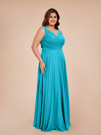 Ryleigh V Neck Plus Size Ruched Chiffon Bridesmaid Dresses