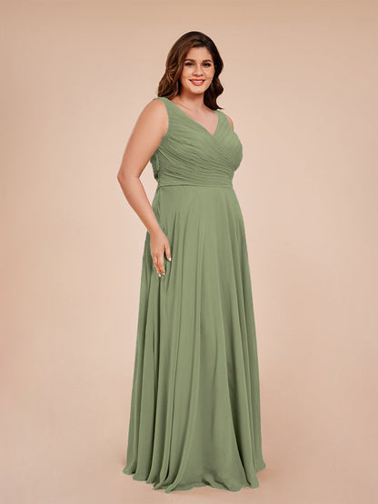 Ryleigh V Neck Plus Size Ruched Chiffon Bridesmaid Dresses