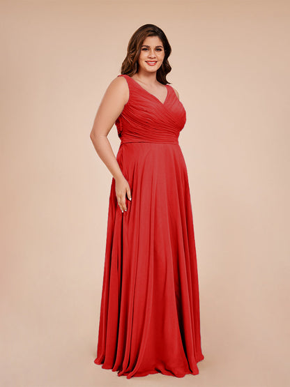 Ryleigh V Neck Plus Size Ruched Chiffon Bridesmaid Dresses