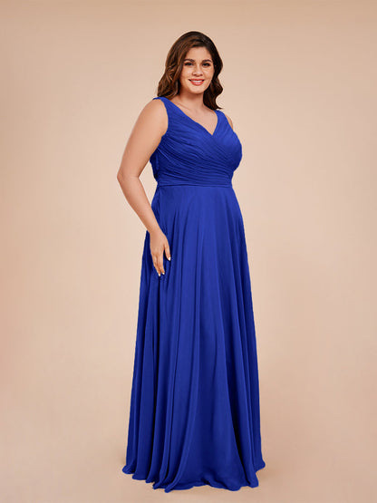 Ryleigh V Neck Plus Size Ruched Chiffon Bridesmaid Dresses