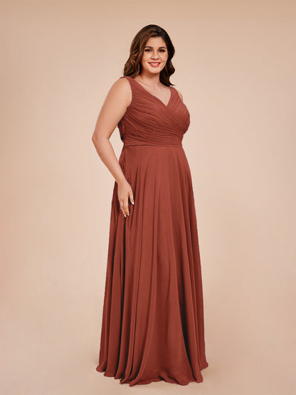 Ryleigh V Neck Plus Size Ruched Chiffon Bridesmaid Dresses