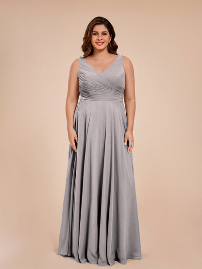 Ryleigh V Neck Plus Size Ruched Chiffon Bridesmaid Dresses