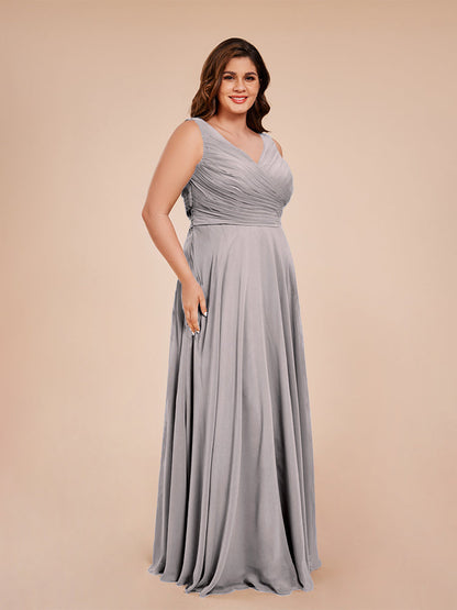Ryleigh V Neck Plus Size Ruched Chiffon Bridesmaid Dresses