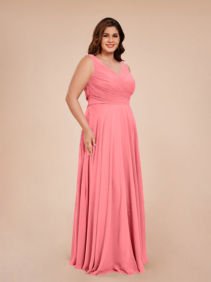 Ryleigh V Neck Plus Size Ruched Chiffon Bridesmaid Dresses