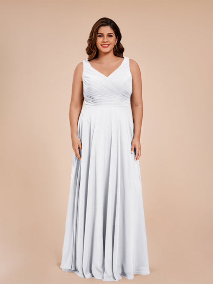 Ryleigh V Neck Plus Size Ruched Chiffon Bridesmaid Dresses