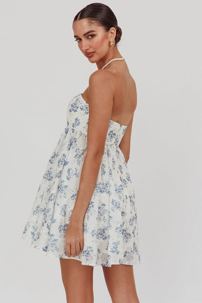 Vitoria Strapless Babydoll Dress Floral Blue