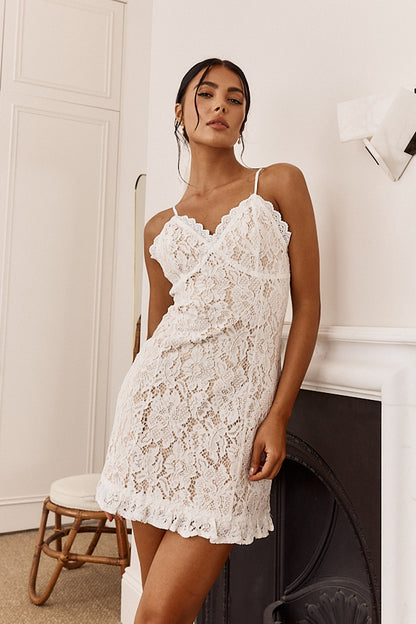 Daria Lace Overlay Mini Dress White
