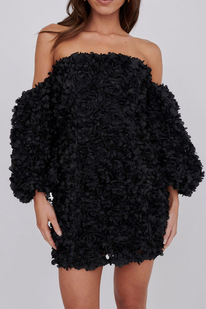Vive La Rose Off-Shoulder Embellished Mini Dress Black